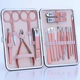  ￼Bộ bấm móng tay móng chân 18 món màu hồng bằng thép không gỉ - Dụng cụ cắt móng làm nail tại nhà 