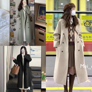 Áo khoác dạ dáng dài đính cúc nắp túi 2 lớp form rộng hàn quốc đen be xanh, Áo khoác blazer cổ vest sang chảnh ulzzang