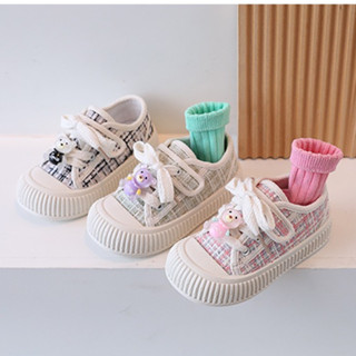  Giày Bata Vải Dạ Cho Bé Gái Từ 2 - 4 Tuổi - Sticker Gấu Trong Tháo Ra Được 