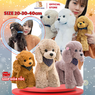 Gấu bông hình chó Poodle cho bé 3 size 4 màu vàng trắng nâu xám, đồ chơi chó bông cao cấp mềm mịn giống thật - Happy Hug