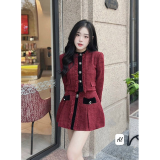 Set dạ đỏ cúc đồng phối viền nhung đen cao cấp hàng loại 1 by N.H