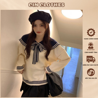 Áo len nữ thuỷ thủ , áo sweater len kiểu dáng thuỷ thủ siêu xinh cho nữ