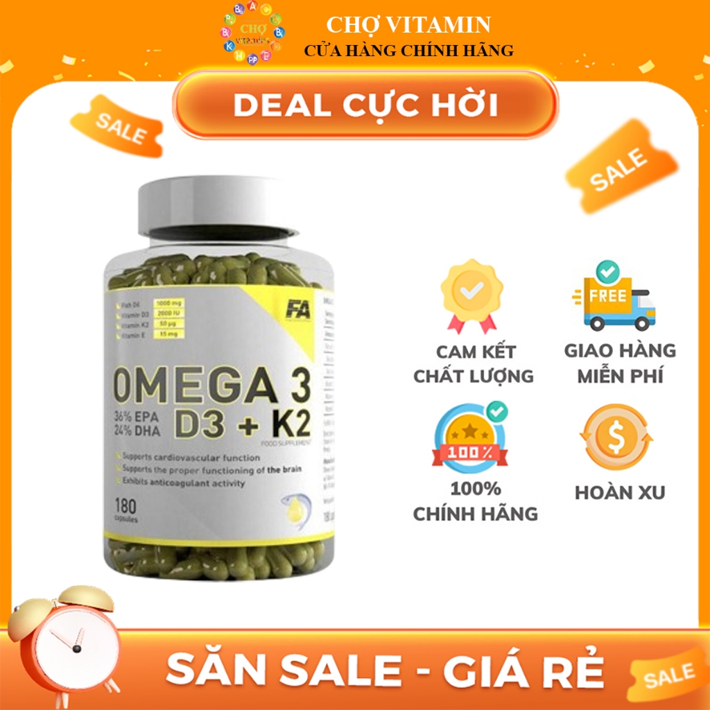 FA Omega 3 D3 + K2 Vitamin E 180 Viên - Dầu Cá Bảo Vệ Tim Mạch, Não Bộ Và Thị Lực