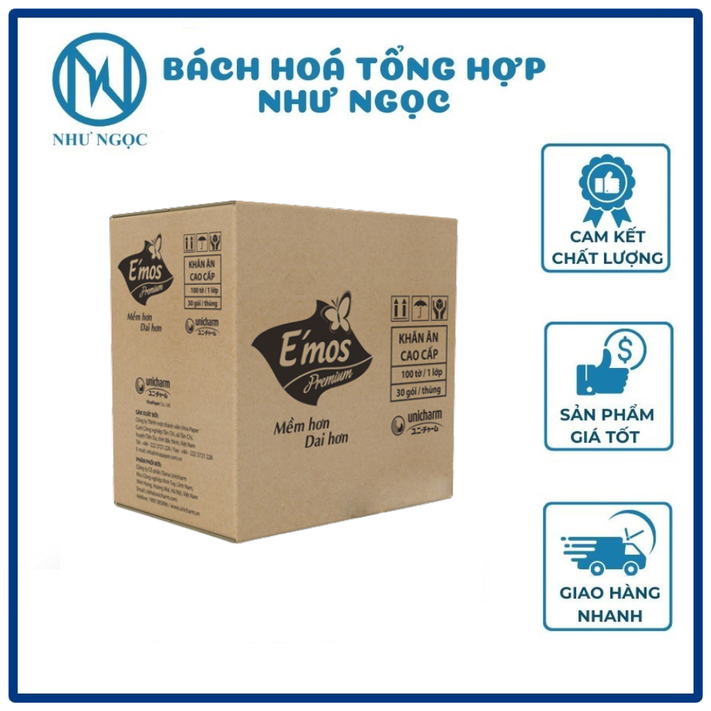 30 Gói Khăn Giấy Vuông Emos Premium khổ lớn - Bách Hóa Tổng Hợp Như Ngọc