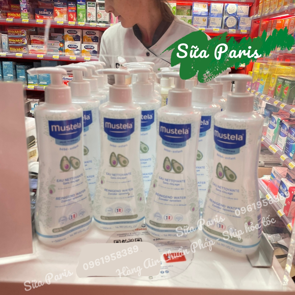 Gel tắm khô Mustela 500ml, Nước làm sạch hữu cơ Mustela (No Rinse Cleansing water) không cần rửa lại