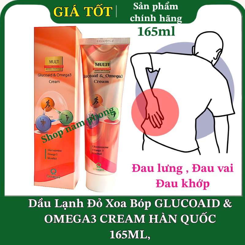 Dầu Lạnh Hàn Quốc Đỏ Xoa Bóp Multi Glucoaid & Omega3 Cream 165ml - xoa bóp nhức mỏi,xương khớp, vai gáy
