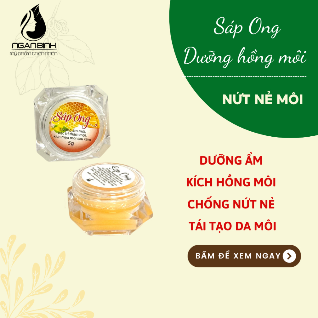Son sáp ong dưỡng màu môi sau xăm, nứt nẻ môi, mềm môi hũ 5gr