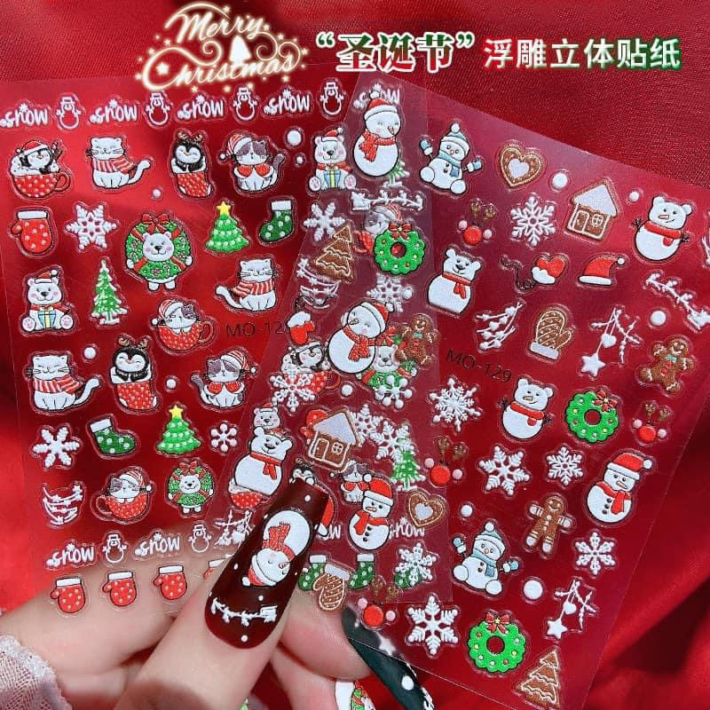 Sticker Nail trang trí Noel Merry Christmas - Miếng dán móng Giáng Sinh hộp quà, cây thông, người bông tuyết tuần lộc🎄