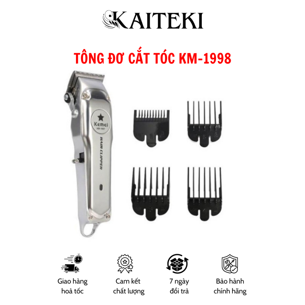 Tông đơ cắt tóc chuyên nghiệp Kemei KM -1998 Pin 2000mAh Màn hình LED