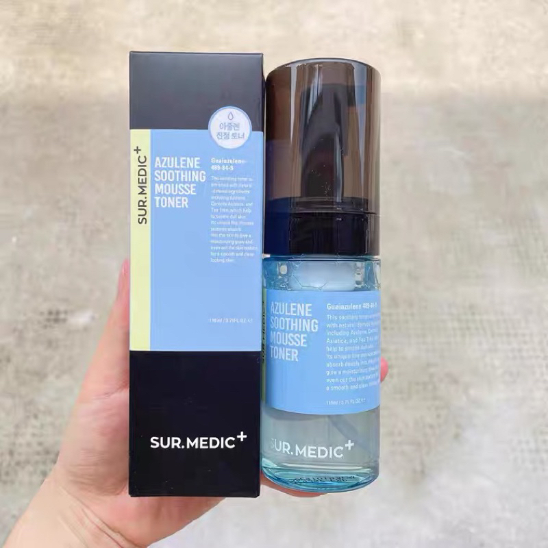 TONER DẠNG BỌT SE KHÍT LỖ CHÂN LÔNG VÀ PHỤC HỒI DA AZULENE  SUR.MEDIC+ AZULENE SOOTHING MOUSSE TONER 110ML