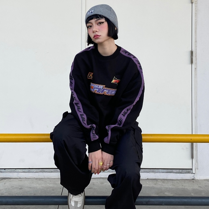 Áo Nỉ Không Mũ BOO Unisex Dáng Boxy In Line Tím Infinitee 06 BL