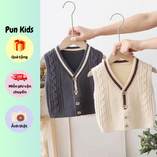 Áo gile len thu đông phối viền cổ phong các hàn quốc cho bé cho bé 08 - 18 Kg AMĐ43