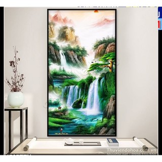 Tranh 3D sơn thủy dán kính, tường - Giấy dán kính tranh 3D có keo sẵn