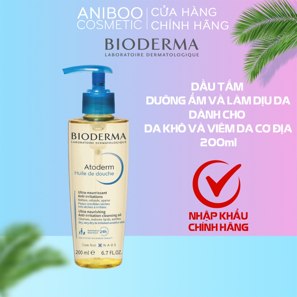 Dầu tắm làm sạch dịu nhẹ ngừa nấm và dưỡng ẩm cho da khô da nhạy cảm Bioderma Atoderm Huile De Douche 200ml Aniboo