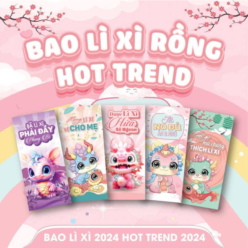 Bao Lì Xì Tết Giáp Thìn con Rồng chúc mừng năm mới Mọi Điều Như Ý 2024 chọn ngẫu nhiên