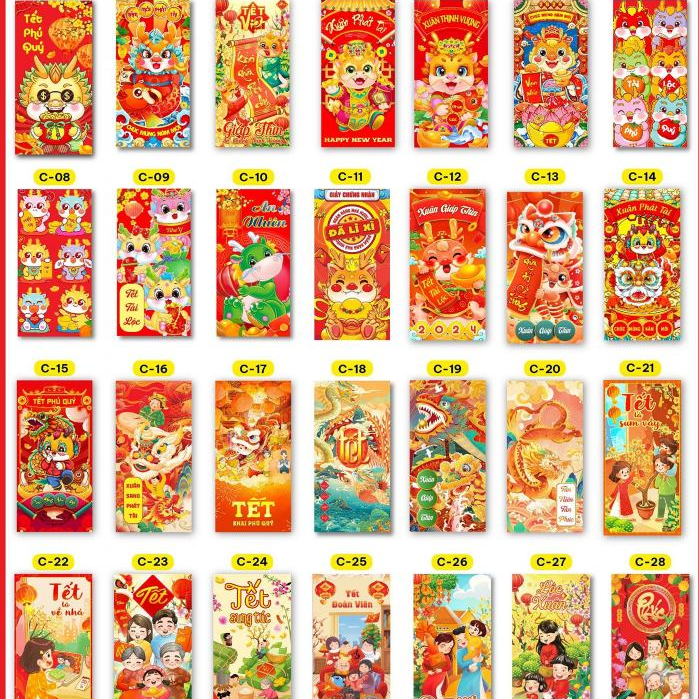 Bao Lì Xì Tết Giáp Thìn con Rồng chúc mừng năm mới Mọi Điều Như Ý 2024 chọn ngẫu nhiên
