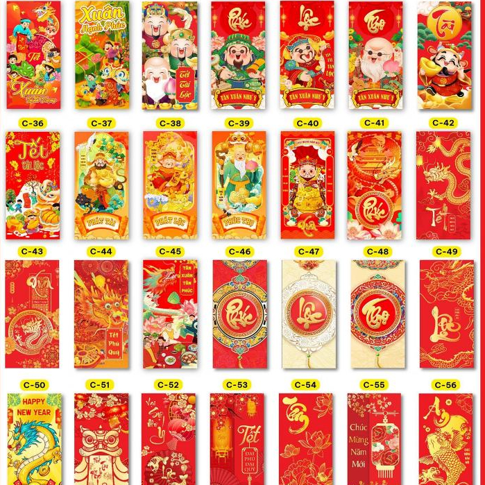 Bao Lì Xì Tết Giáp Thìn con Rồng chúc mừng năm mới Mọi Điều Như Ý 2024 chọn ngẫu nhiên