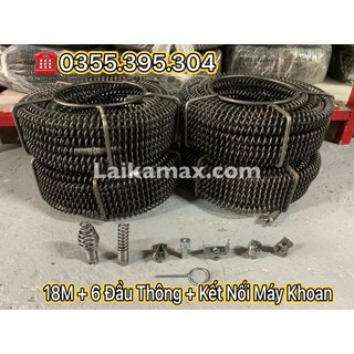 Dây thông tắc cống lò xo dùng máy khoan dài 18m + 6 đầu thông + kết nối máy khoan