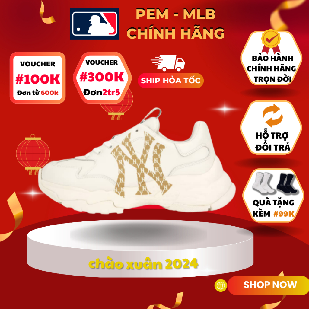 Giày thể thao Sneaker MLB Big Ball Chunky Monogram Logo NY Vàng