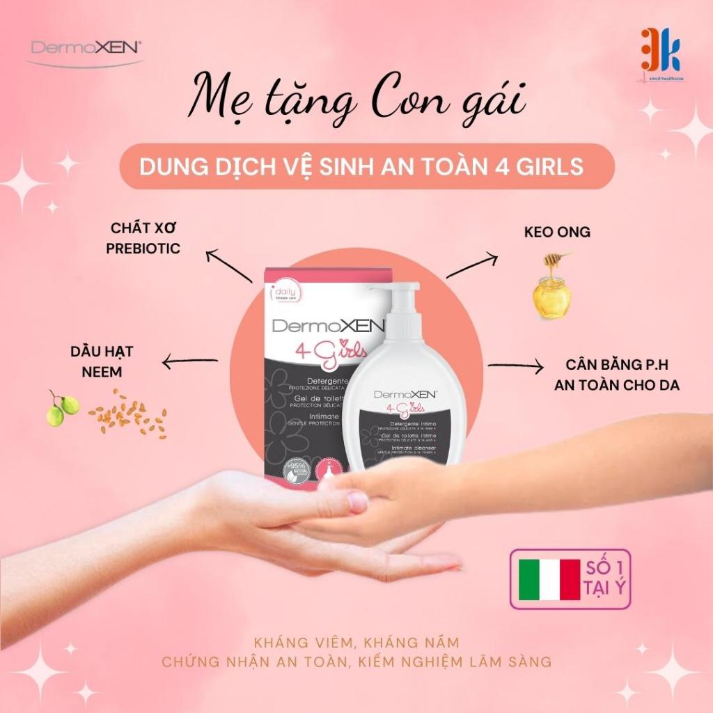 Dung dịch vệ sinh phụ nữ Dermoxen 4 Girls dịu nhẹ cho bé gái gói 5ml cầm