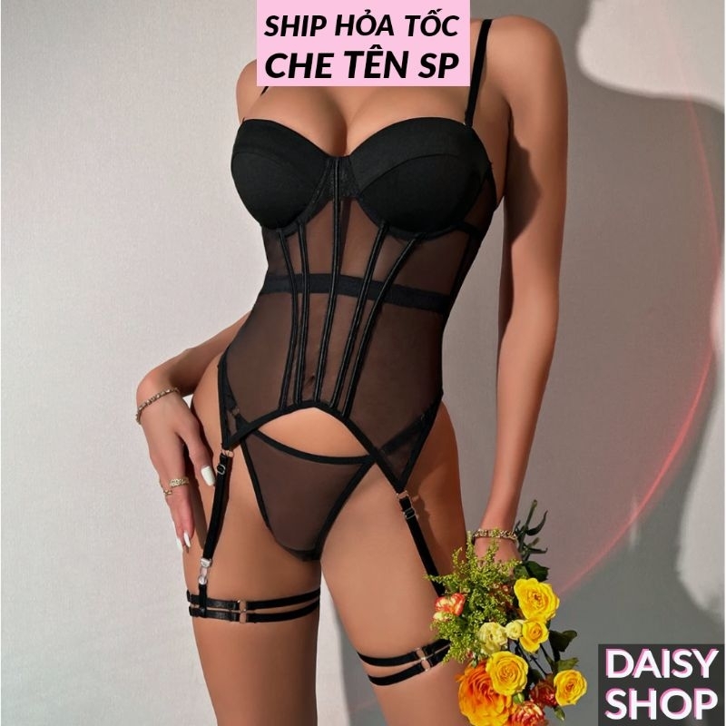 Bộ đồ lót phong cách croset xuyên thấu gợi cảm - set nôi y lingerie có mút độn