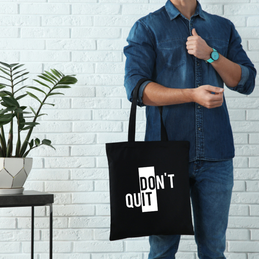 Túi Vải Tote Ginko Có Dây Kéo Khóa Phong Cách ulzzang Hàn Quốc In Hình Don't Quit B04