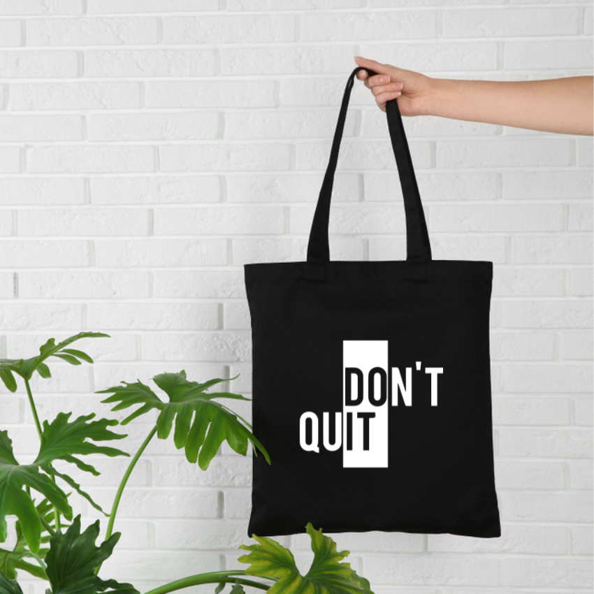 Túi Vải Tote Ginko Có Dây Kéo Khóa Phong Cách ulzzang Hàn Quốc In Hình Don't Quit B04