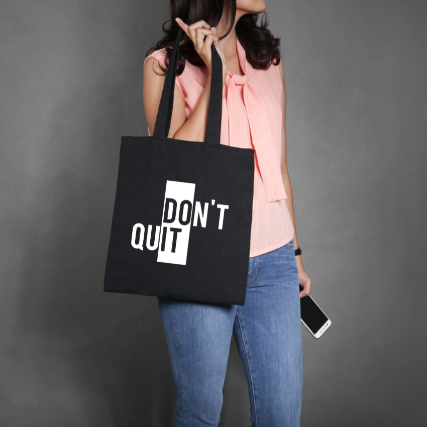 Túi Vải Tote Ginko Có Dây Kéo Khóa Phong Cách ulzzang Hàn Quốc In Hình Don't Quit B04