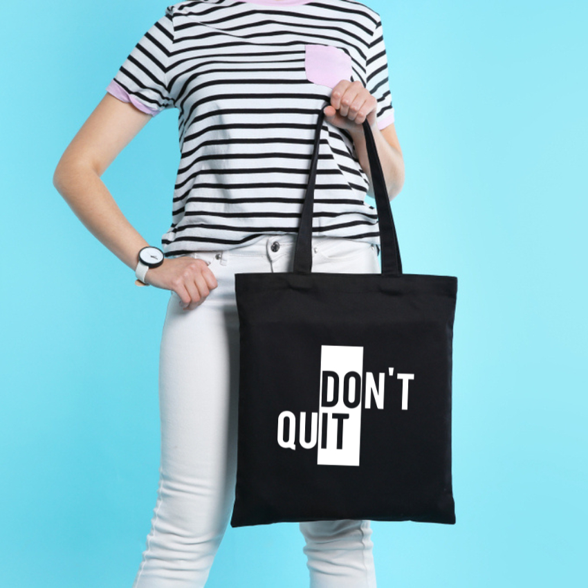 Túi Vải Tote Ginko Có Dây Kéo Khóa Phong Cách ulzzang Hàn Quốc In Hình Don't Quit B04