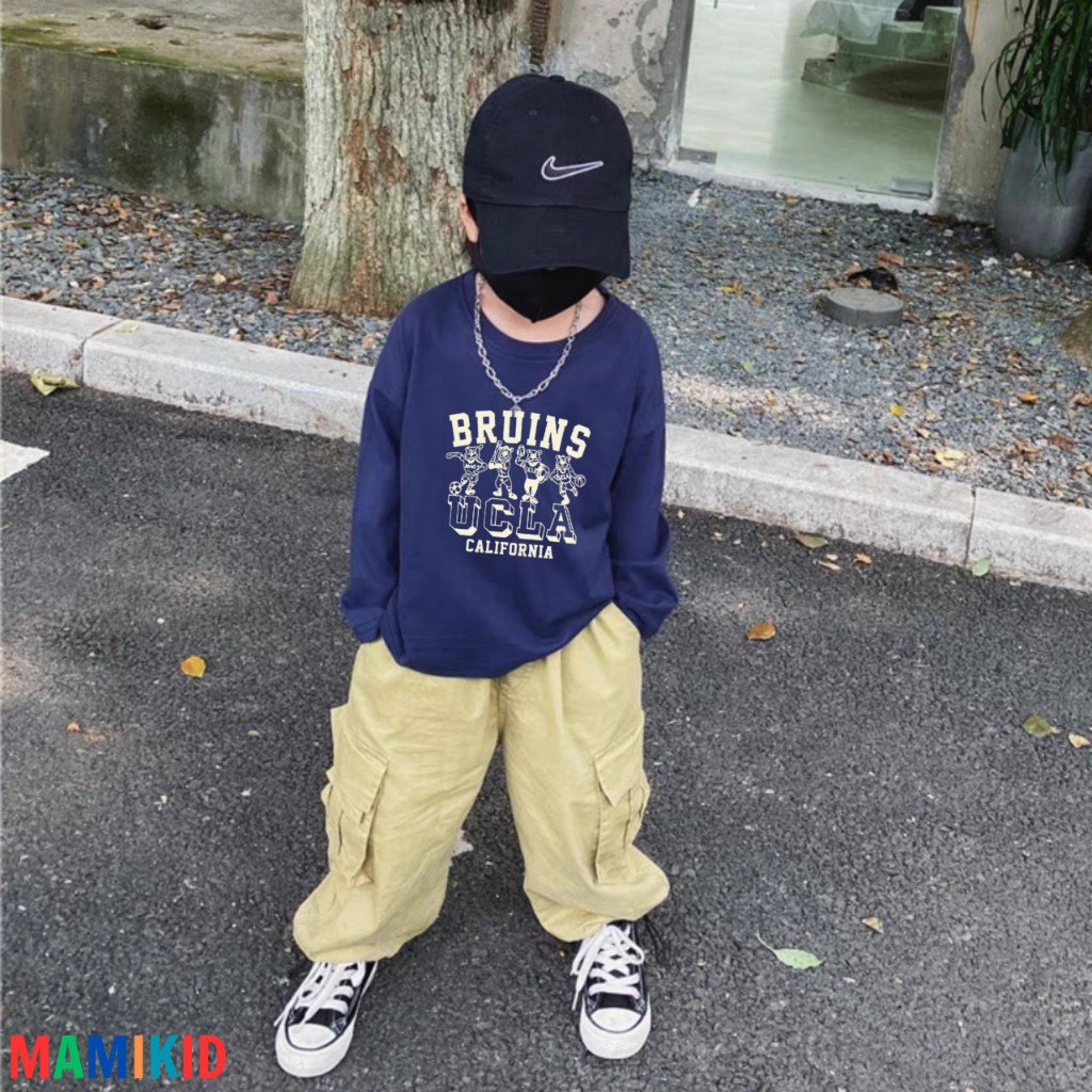 Áo Tay Dài Cho Bé Trai, 10-40KG Áo Phông Cho Bé, Áo Thu Đông Hình Bru California