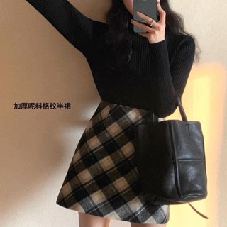 Freeship chân váy dạ chữ a kẻ caro vintage qccc