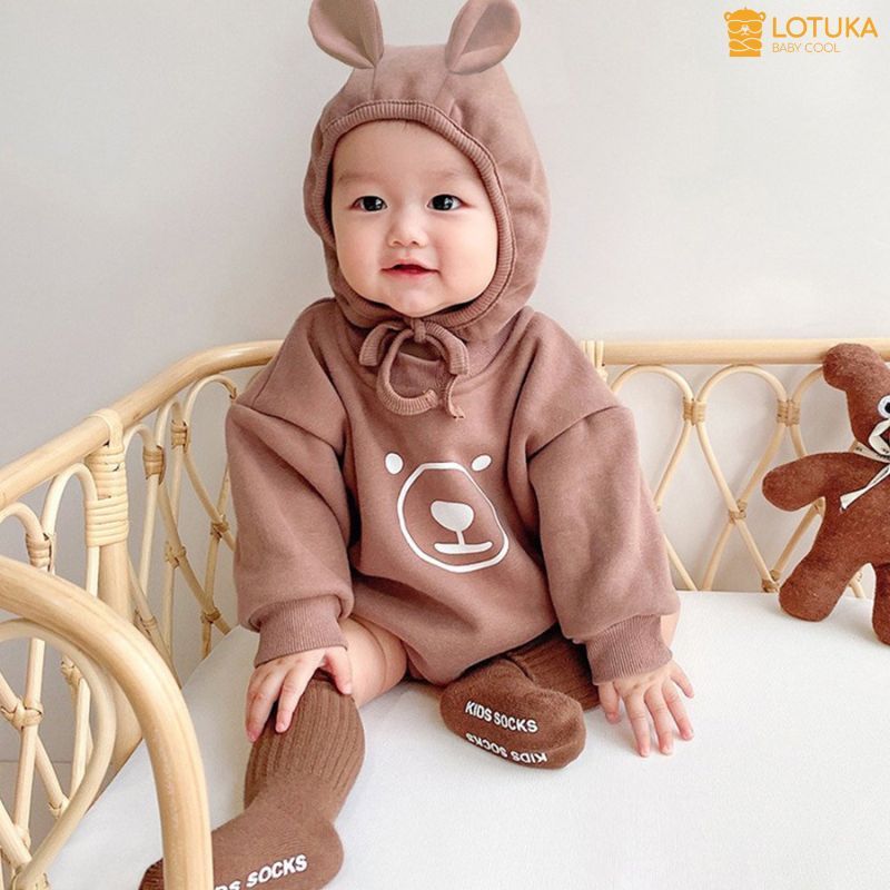 Body Chip Nỉ Bông Hình Gấu Đáng Yêu Cho Bé Trai Bé Gái, Bodysuit Cho Bé, Bộ Liền Thân, Quần Áo Trẻ Em 3-12kg