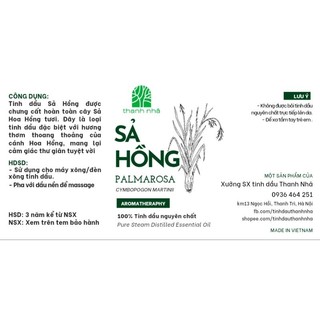 Tinh dầu sả hoa hồng thanh nhã / palmarosa essential oil/10ml