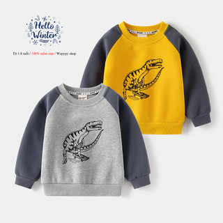 Áo nỉ lót nhung cho bé WELLKIDS áo nỉ dài tay họa tiết khung long hàng xuất Âu Mỹ
