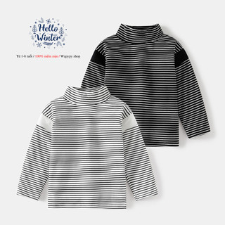 Áo giữ nhiệt cotton bé trai WAPYPY áo dài tay cổ lọ cho bé mẫu mới 2024