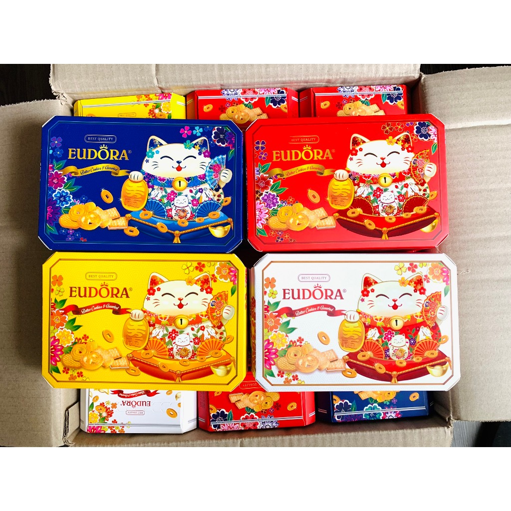 Bánh quy tổng hợp EUDORA MÈO THẦN TÀI HỘP 110G, bánh làm tháp, bánh mèo thần tài làm tháp