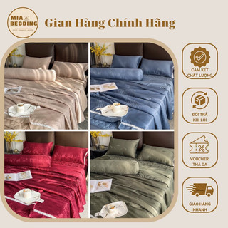 Bộ chăn ga phi lụa 5 món chăn chần hè, ga chần bông trải lên giường tránh xô dịch hàng nhập khẩu