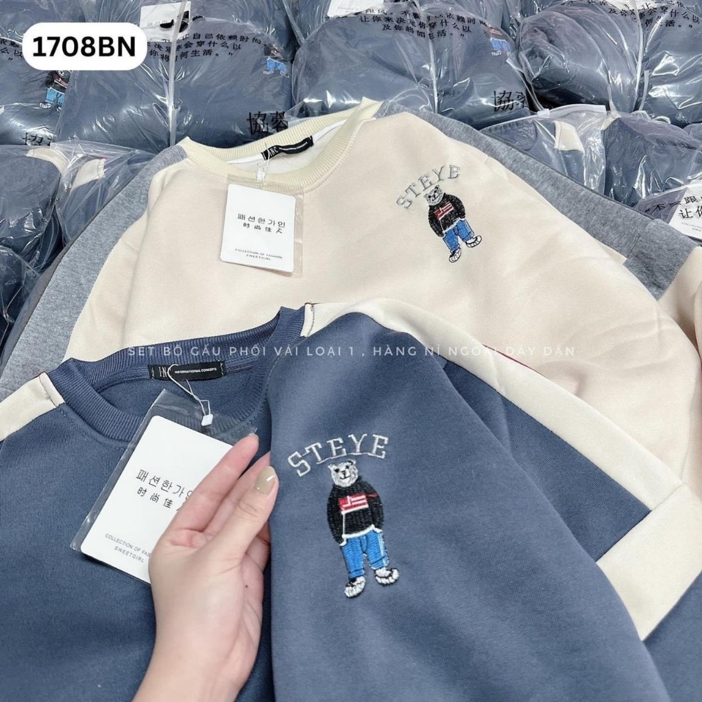 Set bộ đồ Steve thể thao 2 món vải nỉ ngoại dày mịn, Đồ bộ thể thao dài tay form thụng sporty Nanashop