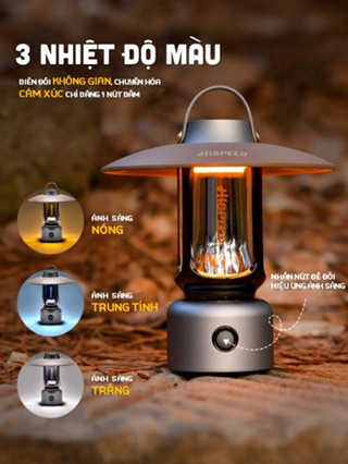Đèn Camping Chống nước Mưa bão IPX4 HISPEED Đèn pin Dã Ngoại Đa Năng Kèm Chân Đế, Type C pin 24h