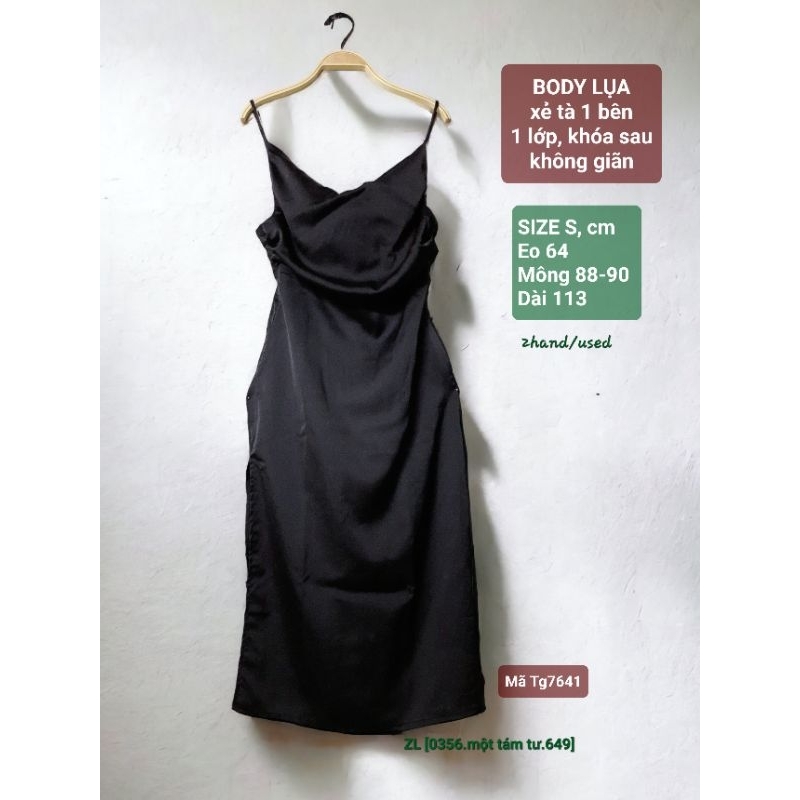 Đầm, Váy dự tiệc ôm xẻ 1 bên , cổ đổ, lụa 1 lớp không giãn, 2hand, used, size M, mã 7641, rất mới, lỗi nhẹ xem hình