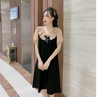 Váy bầu xinh 🍅 FREESHIP 🍅 đầm nữ đẹp Đen cổ xếp ly 3 size 
