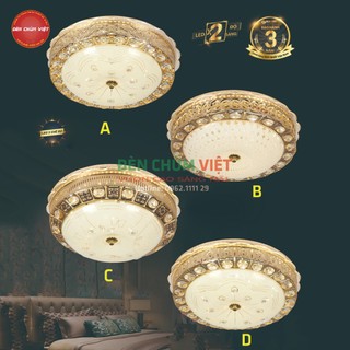 Đèn ốp trần led tròn 3 chế độ 50cm siêu sáng, đèn mâm pha lê, đèn trang trí phòng khách, chung cư, phòng ngủ...