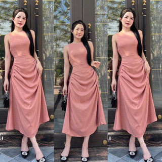 Đầm cổ tròn 2 túi dún phù hợp đi chơi đi tiệc