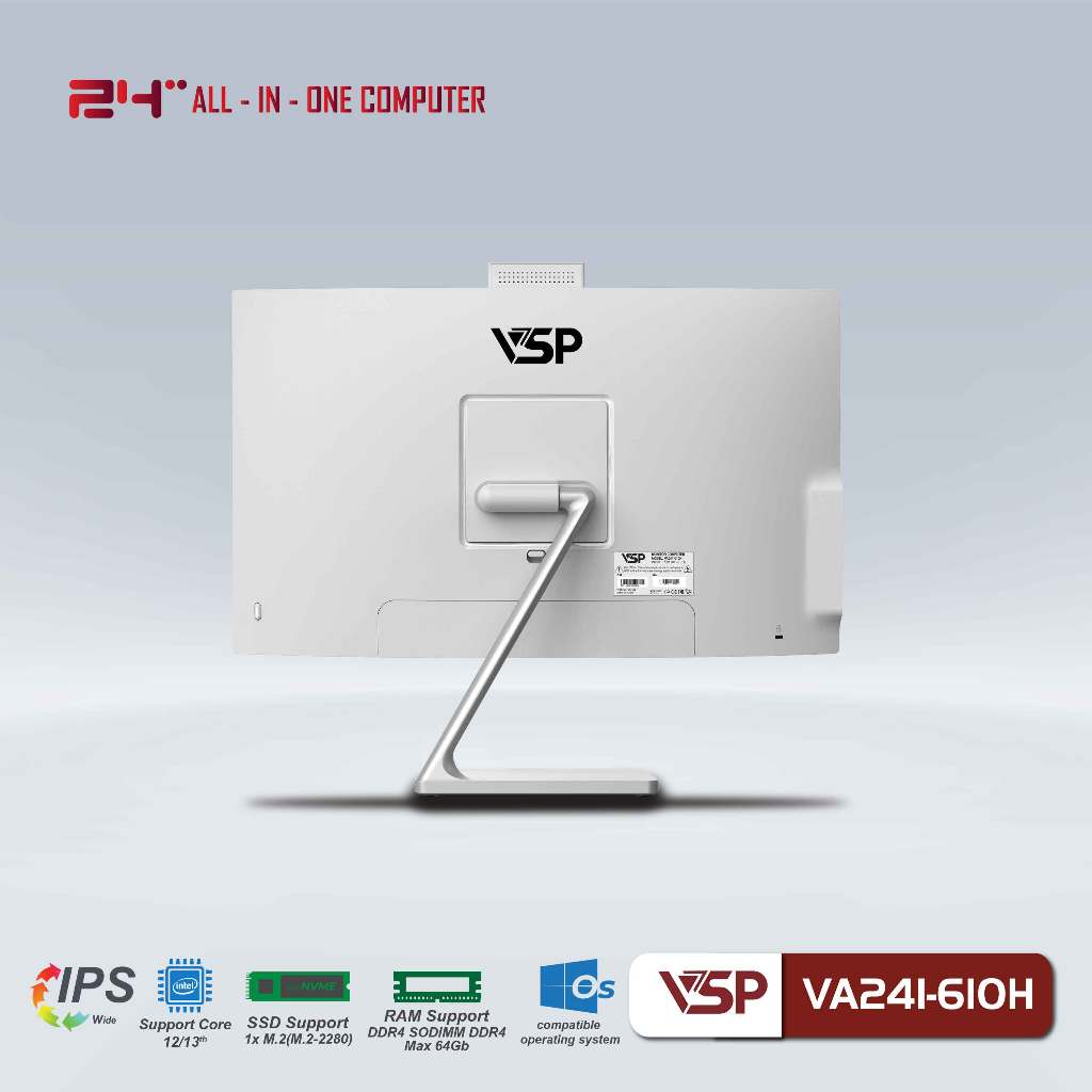 Máy Tính Để Bàn VSP ALL IN ONE VA241-610H Trắng/23.8inch/60Hz/Full HD 1920x1080