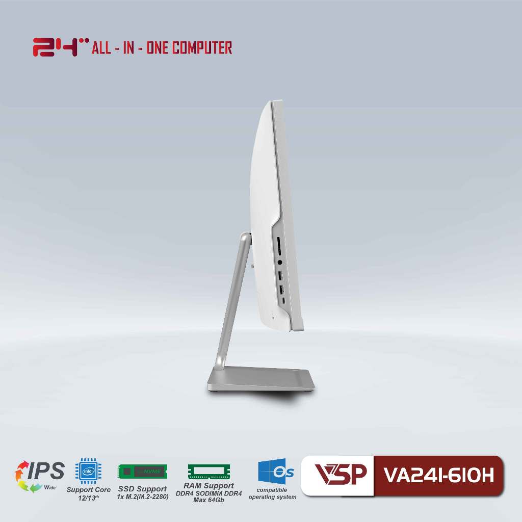 Máy Tính Để Bàn VSP ALL IN ONE VA241-610H Trắng/23.8inch/60Hz/Full HD 1920x1080