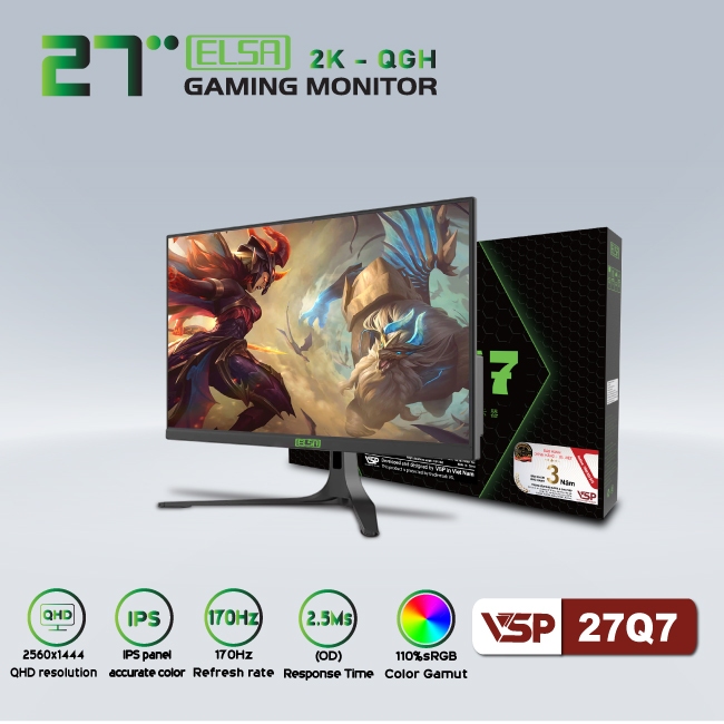 Màn Hình Phẳng ELSA 27Q7 IPS - 2K QHD