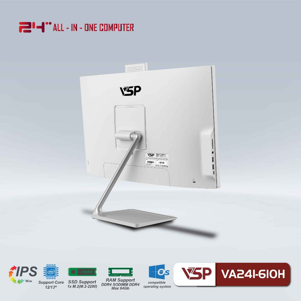 Máy Tính Để Bàn VSP ALL IN ONE VA241-610H Trắng/23.8inch/60Hz/Full HD 1920x1080
