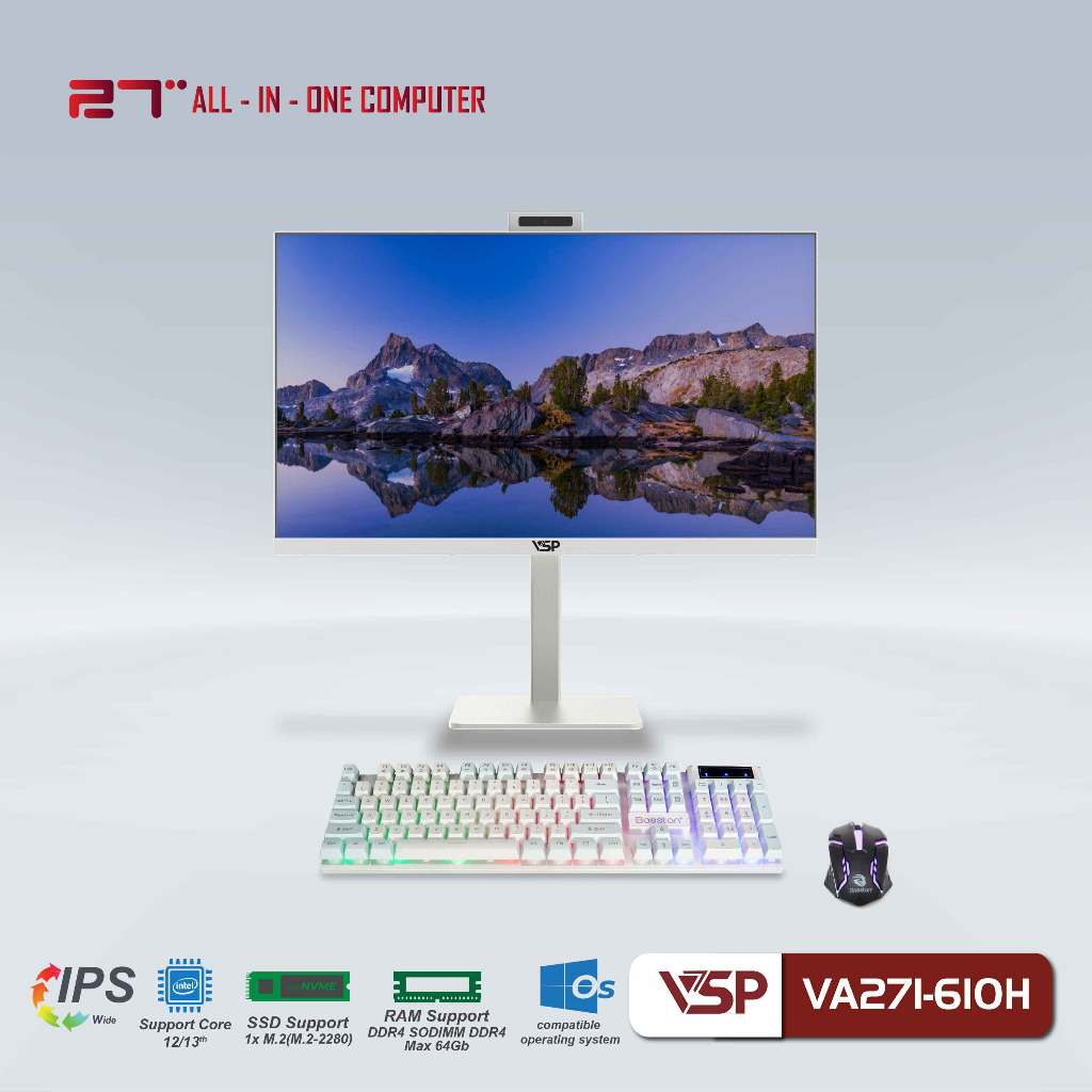 Máy Tính Để Bàn VSP ALL IN ONE VA271-610H Trắng/27inch/60Hz/Full HD 1920x1080