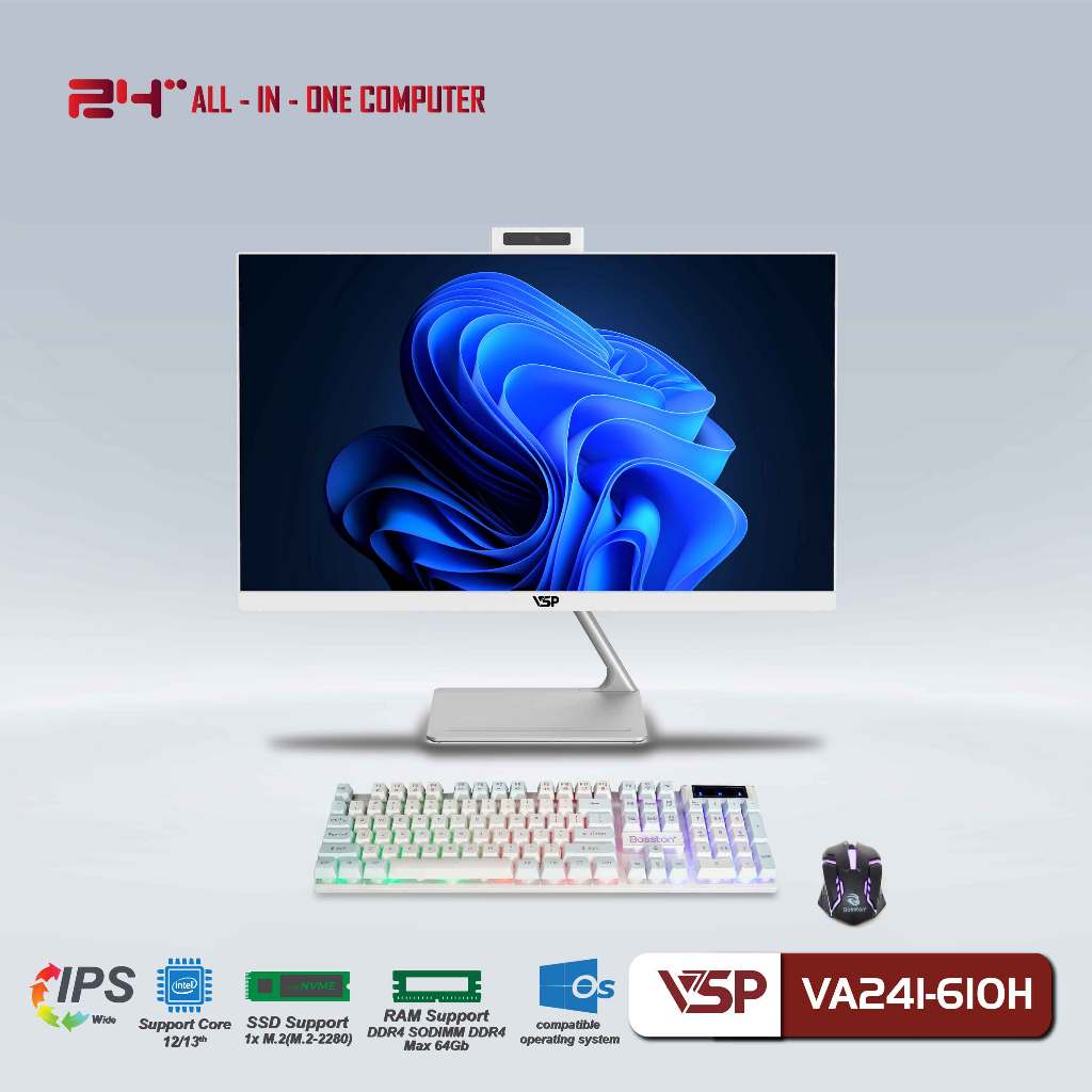 Máy Tính Để Bàn VSP ALL IN ONE VA241-610H Trắng/23.8inch/60Hz/Full HD 1920x1080