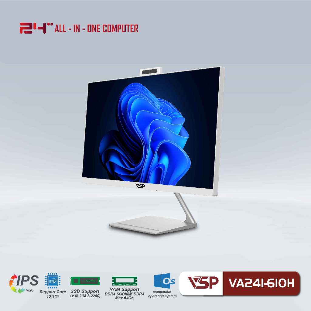 Máy Tính Để Bàn VSP ALL IN ONE VA241-610H Trắng/23.8inch/60Hz/Full HD 1920x1080